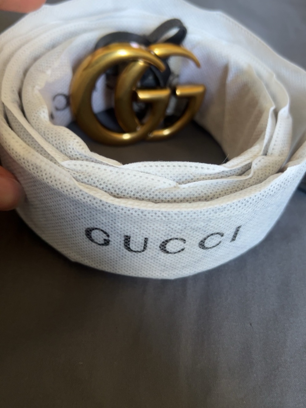 Gucci Men's Leather Belt with Gold Double G Buckle - Black Strap